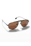 Burberry Mens Metal Aviator Check Brow Bar Sunglasses Burberry Mens Metal Aviator Check Brow Bar Sunglasses