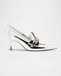 Larroude Susan Metallic Leather Buckle Loafer Pumps | Neiman Marcus Larroude Susan Metallic Leather Buckle Loafer Pumps