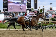 Journalism shrugs off bump and rallies to win 150th Preakness Stakes