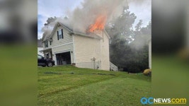 Huge flames come from roof during Pineville house fire