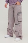 Jeans | Baggy Rigid Pink Tinted Multi Pocket Cargo Denim Jeans | boohooMAN