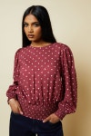 Tops | Petite Berry Spot Shirred Hem Top | Dorothy Perkins