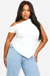 Tops | Plus Double Slinky Asymmetric Neckline Pointed Hem Top | boohoo