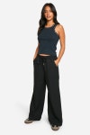 Trousers | Petite Tailored Drawstring Waistband Wide Leg Trouser | boohoo