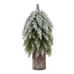 Christmas Decorations | Small Snowy Fir Tree On Tall Wood Log | Love Lace