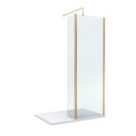 Showers | 8mm Glass Wetroom Screen, Return Brushed Brass and Tray 1200 x 900mm | Balterley