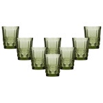 Glassware | Set of 8 Vintage Luxury Green Drinking Glass Whiskey Glass Tumblers 240ml | Dibor