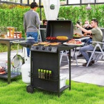 BBQs | 4 Burner Gas Barbecue Grill Portable Gas BBQ Grill with Lid, Black | OUTSUNNY
