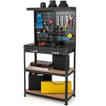Multi Costway Tool Storage Workbench w/ Pegboard Tool Organization Work Table for Garage | Debenhams