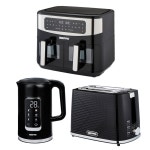 Toasters | 1.7L Digital Electric Kettle 2 Slice Bread Toaster & 9L Dual Zone Air Fryer Kitchen Combo Set | Geepas