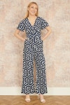 Jumpsuits | Navy Oversize Geo Print Jumpsuit | Yumi