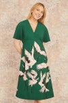 Dresses | Green Recycled Fabric Crane Print Kimono Midi Dress | Yumi