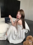 마일드문 (캡내장)베이비쥬 코튼 나시 원피스 잠옷 여름 노브라 파자마 순면 화이트 파자마 2ver.
