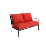 Garden Treasures Yorkford Outdoor Loveseat with Red Cushion and Black Wrought Iron Frame at Lowes.com