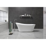 OVE Decors Ruby 65-in Pure White Acrylic Oval Front Center Drain Freestanding Bathtub and Faucet Included at Lowes.com