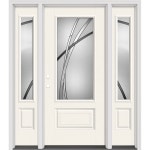 Masonite Kordella 64-in x 80-in x 4-9/16-in Fiberglass 3/4 Lite Right-Hand Inswing Arctic White Painted Prehung Slab Front Door... 
