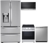Shop LG Stainless Steel Kitchen Suite (Standard Depth Craft Ice French Door Refrigerator, Glass Top Slide-In Electric Range, Over... 