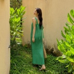 모모키니 (당일출고) 비치 롱 맥시 그린플리츠 롱원피스 휴양지원피스 여름 초록 나시 끈 원피