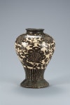 Vase with Sgraffito Peony and Scroll Design in Underglaze Iron... Scroll Design in Underglaze Iron Black in White Slip... 