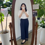 명월마켓 PT [148 키작녀쇼핑몰] 밴딩 주머니 가벼운 네이비 와이드 팬츠