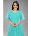A TO Z CART Net Printed Full Length Womens Fit & Flare Dress - Turquoise ( Pack of 1 ) - Buy A TO Z CART Net Printed Full Length... 