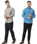 RIAG Cotton Blend Regular Fit Full Sleeves Mens Formal Shirt - Blue ( Pack of 2 ) - Buy RIAG Cotton Blend Regular Fit Full... 