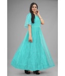A TO Z CART Net Printed Full Length Womens Fit & Flare Dress - Turquoise ( Pack of 1 ) - Buy A TO Z CART Net Printed Full Length... 