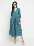aayusika Cotton Blend Printed Midi Womens Gown - Teal ( Pack of 1 ) - Buy aayusika Cotton Blend Printed Midi Womens Gown - Teal... 