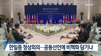 한일중 정상 ‘공동선언’…‘한반도 비핵화’ 포함 관심 | KBS 뉴스 한일중 정상 ‘공동선언’…‘한반도 비핵화’ 포함 관심