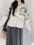 CMJ6A6F여성 겨울 노르딕 패턴 따뜻한 루즈핏 니트 가디건