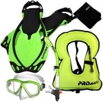 シュノーケリング マリンスポーツ 【送料無料】Promate 859001-Green-MLXL-Snorkeling Vest Mask Dry Snorkel Fins Mesh Gear Bag... 