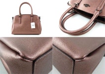 【新品同様】COACH (コーチ) メタリック クロスグレーン レザーチェーンショルダーバッグ F29665-QBPH4 ・J1923 ワイン... 