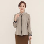 [셔츠카라 히든배색 진주 블라우스]