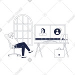 Android robot at the reception greeting with his hand up illustration in Artificial intelligence Urban Line style download in PNG... 