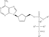 US7115590B1 - Phosphoramidate, and mono-, di-, and tri-phosphate esters of (1R, cis)-4-(6-amino-9H-purin-9-yl)-2-cyclopentene-1... 