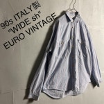 在庫HOT ITALY製 ストライプシャツ ヨーロッパ古着 B632 E1DB2-m76826404983 90s 変形 フラップ 新品大人気