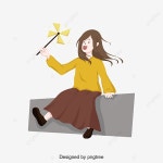 가을 일러스트 풍차 소녀, 손으로 그린, 바람, 삽화 PNG 일러스트 및 PSD 이미지 무료 다운로드 - Pngtree