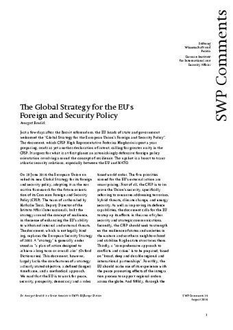 POINT 정책정보포털 | 상세정보 유럽연합의 외교･안보 정책을 위한 세계 전략 : 독일국제안보연구원(SWP) 논평, 2016년...
