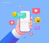 일러스트 - 클립아트코리아 :: 통로이미지(주) 3D,SNS,__tr2022,들기,말풍선,메신저,소통,손,스마트폰,윙크,이모지,이모티콘,일러스트,추천... 