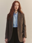 [앤유]PARIS Wool blazer (Herringbone&amp;Brown leather cuffs) [W CONCEPT]