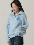 [쏘리투머치러브]Raglan Half Zip-up Wool Knit_Sky Blue [W CONCEPT]