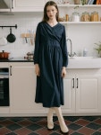 monts 1529 V-neck shirring one-piece (navy) - W컨셉(W CONCEPT)