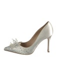 Badgley Mischka Satin Crystal Embellishments Pumps - White Pumps, Shoes - BAG85579 | The RealReal