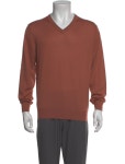 Brunello Cucinelli Wool V-Neck Pullover - Orange Sweaters, Clothing - BRU432007 | The RealReal