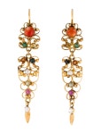 Earrings 18K Pearl, Coral & Multistone Drop Earrings - Drop, Earrings - EARRI400052 | The RealReal