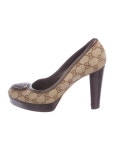 Gucci GG Canvas Leather Trim Embellishment Pumps - Shoes -          GUC700436 | The RealReal GG Canvas Leather Trim Embellishment... 