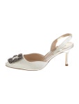 Manolo Blahnik Satin Crystal Embellishments Slingback Pumps - Neutrals Pumps, Shoes - MOO315020 | The RealReal Satin Crystal... 