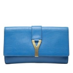 Saint Laurent Calf Leather Textured Leather Chyc Ligne Clutch - Blue Clutches, Handbags - SNT500076 | The RealReal