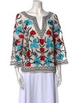 Alice + Olivia Printed V-Neck Blouse - White Tops, Clothing - WAO316016 | The RealReal Printed V-Neck Blouse