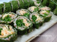 쪽파명란김밥: 양배추들깨샐러드와 감태김밥으로 업그레이드 (노마요 다이어트 건강김밥)